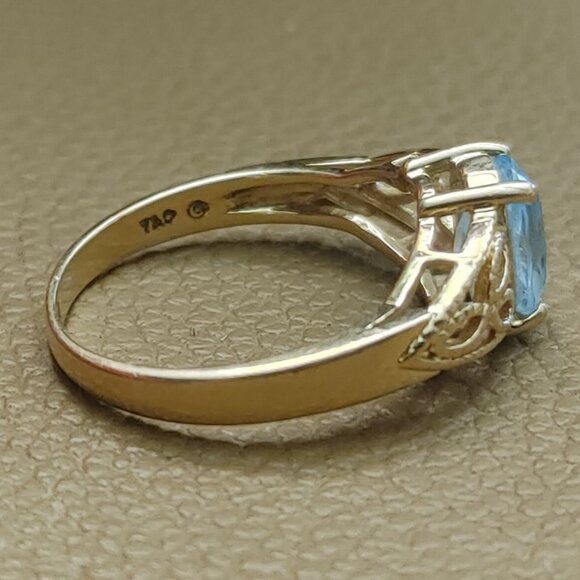 Gold Ring 14K Yellow Blue Aquamarine 8mm Quartz Gemstone Vintage Size 6.25 - Picture 4 of 8